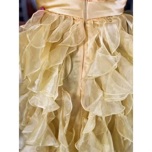 Sherri Hill Yellow Ruffle Organza Strapless Formal Gown $358